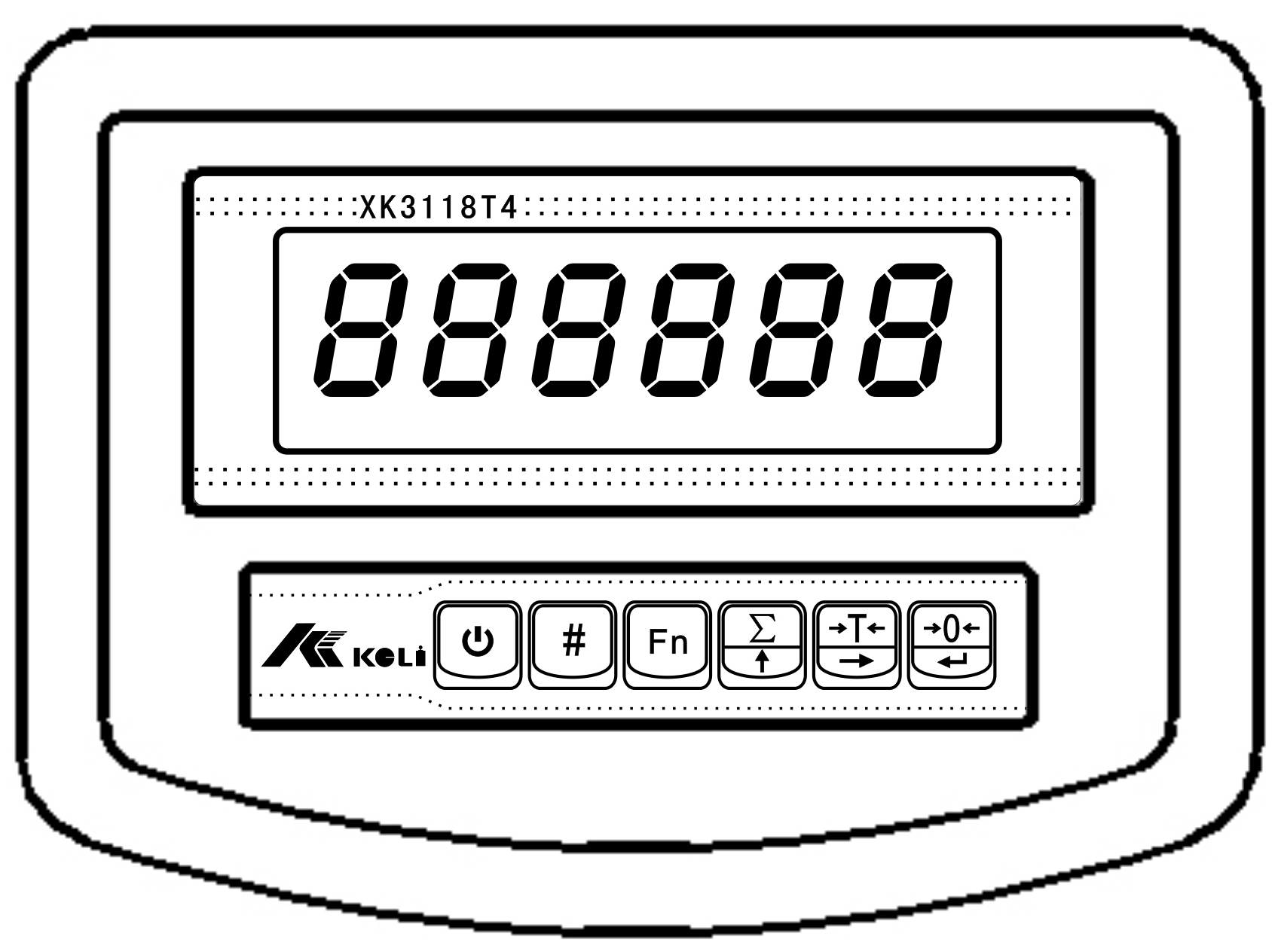 柯力XK3118T4称重仪表正面示意图